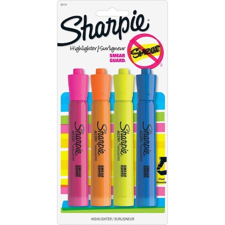 Sharpie Major Accent Highlighter, Chisel Point, 4/PK, YW/OE/BE/PK 4PK SAN25174PP